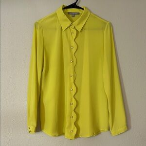 Bright Chartreuse Yellow Button-Up Blouse